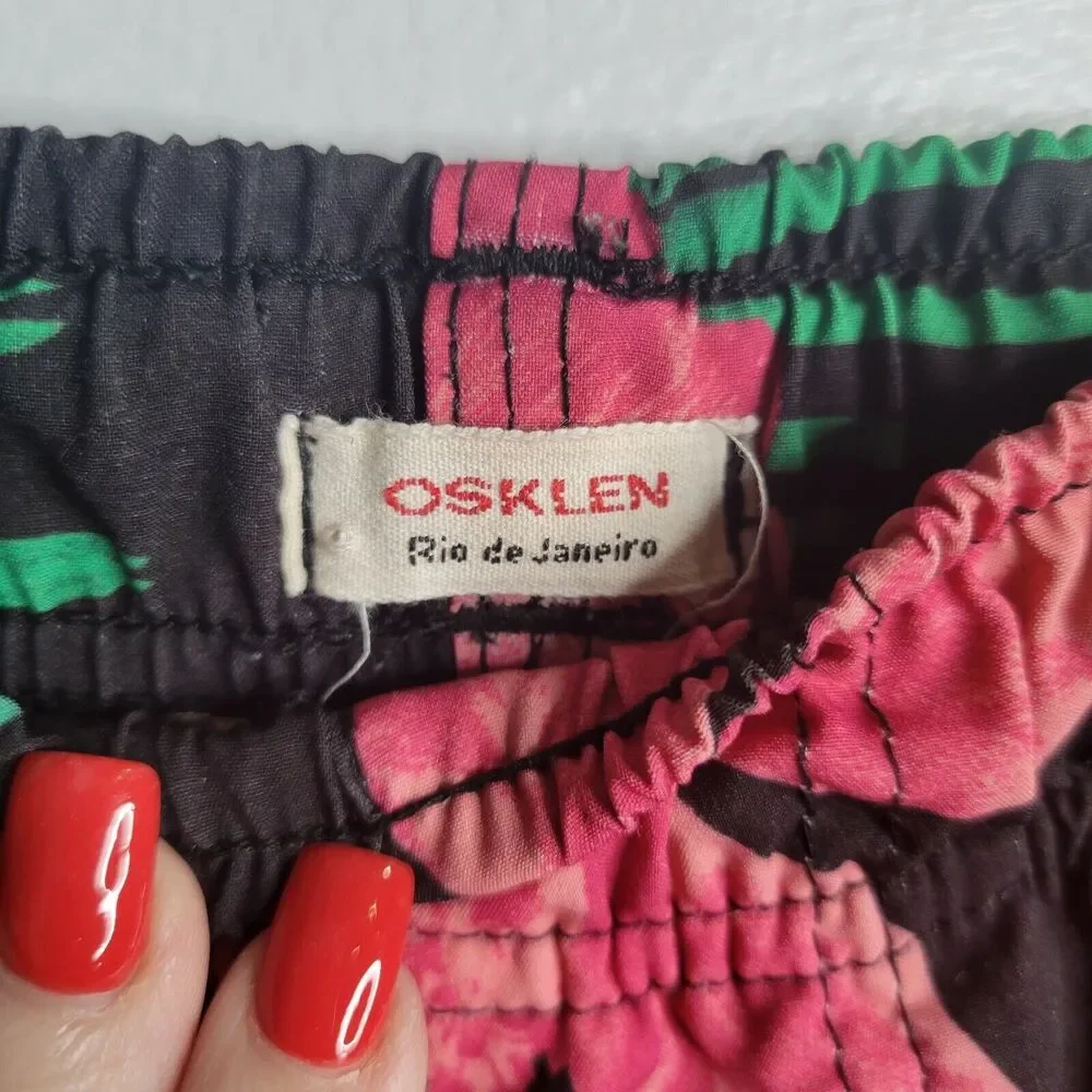 Osklen Surfing Mens Board Shorts Floral Swim Trunks 30 Tropical Pink Black Beach